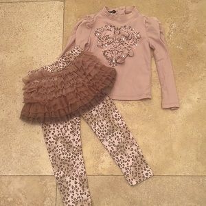 Kate Mack Pink Leopard Print Tutu Leggings and Puff Shoulder Top Size 2/2T